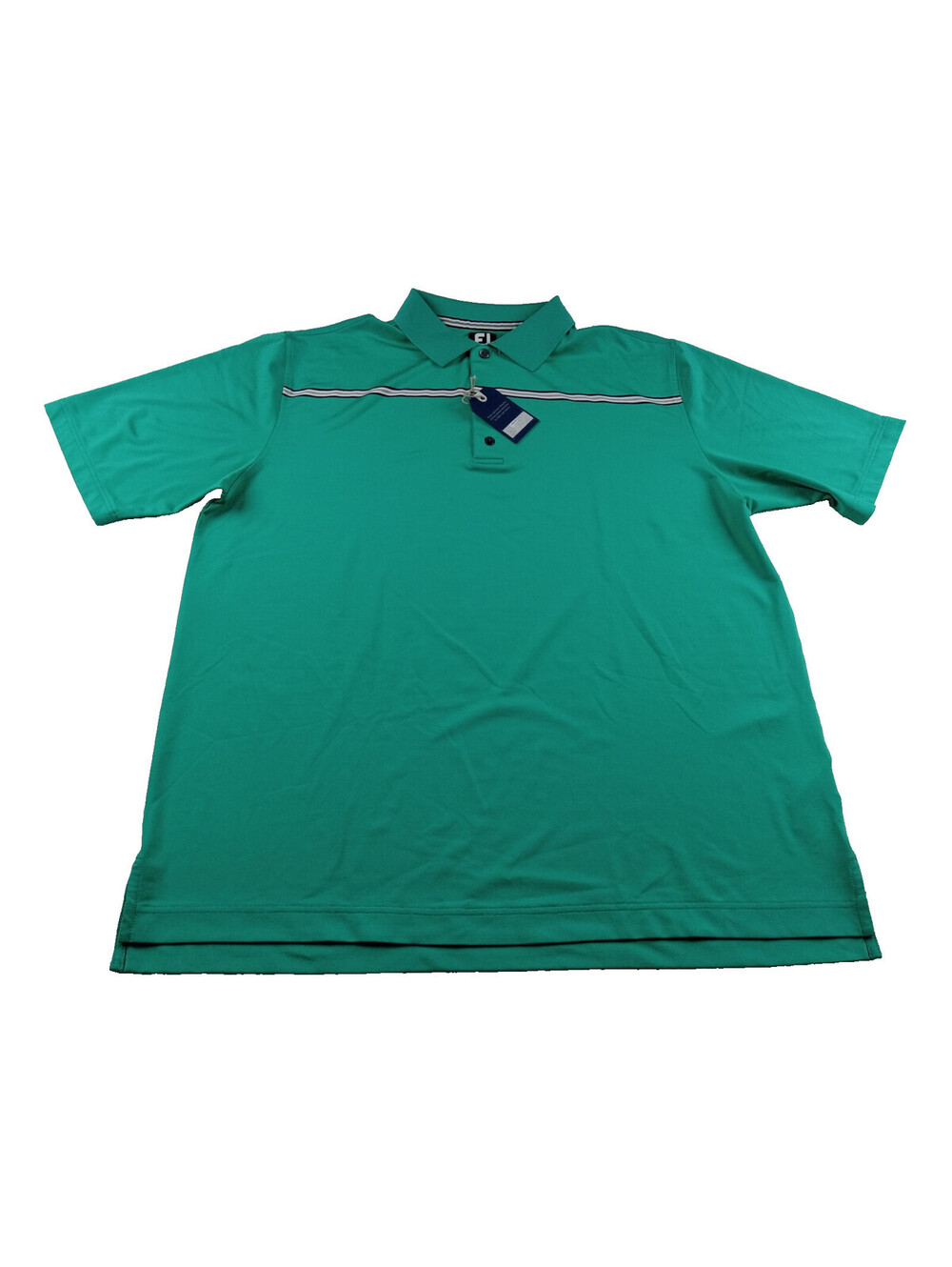 FootJoy FJ Polo Shirt Mens XXL Green Short Sleeve Contrast Chest Stripe Golf 2XL